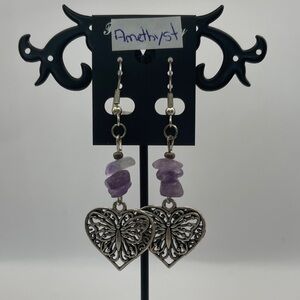 Amethyst Silver Heart Earrings